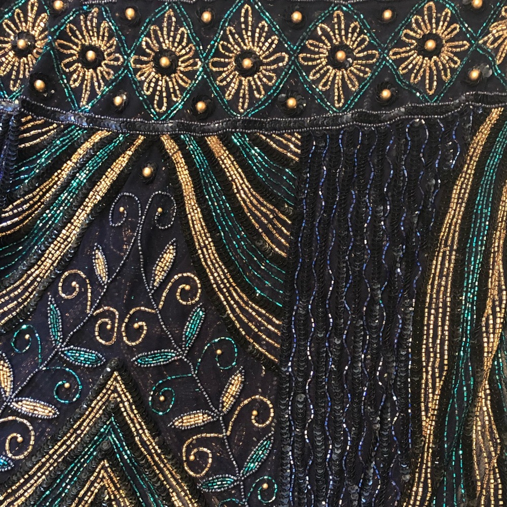 UNIQUE VINTAGE NWT peacock blue flapper dress 2x - Picture 5 of 9